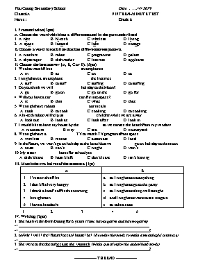 Đề kiểm tra 15 phút môn Tiếng Anh Lớp 6 - Năm học 2018-2019 - Trường THCS Phú Cường